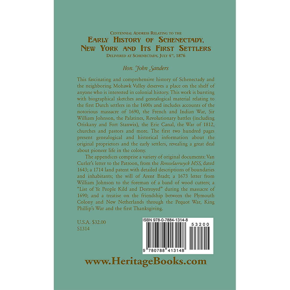 Early History of Schenectedy, New York and Its First Settlers back cover
