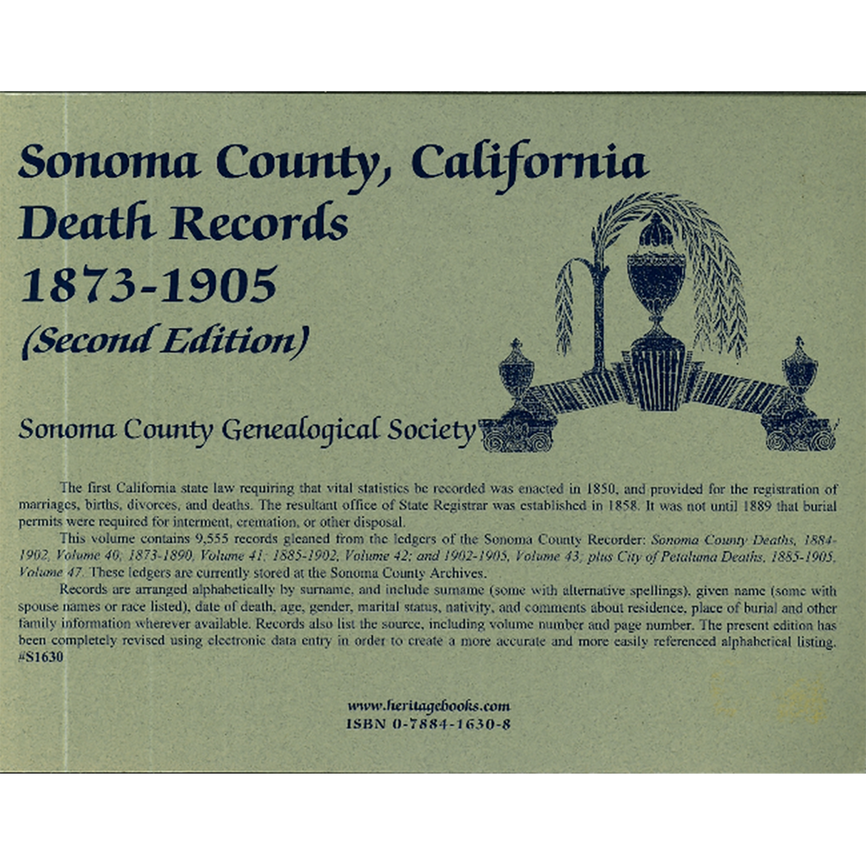 Sonoma County, California Death Records, 1873-1905, 2nd Edition back cover