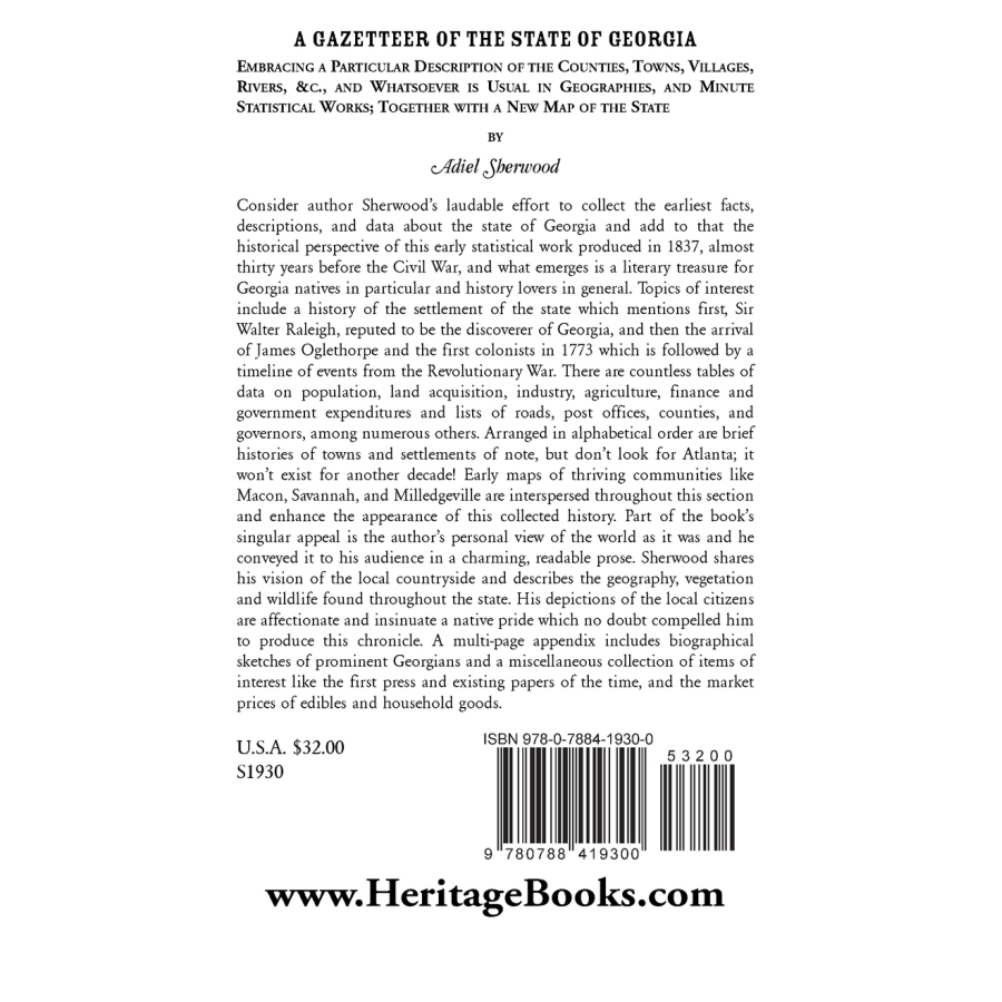 A Gazetteer of the State of Georgia back cover