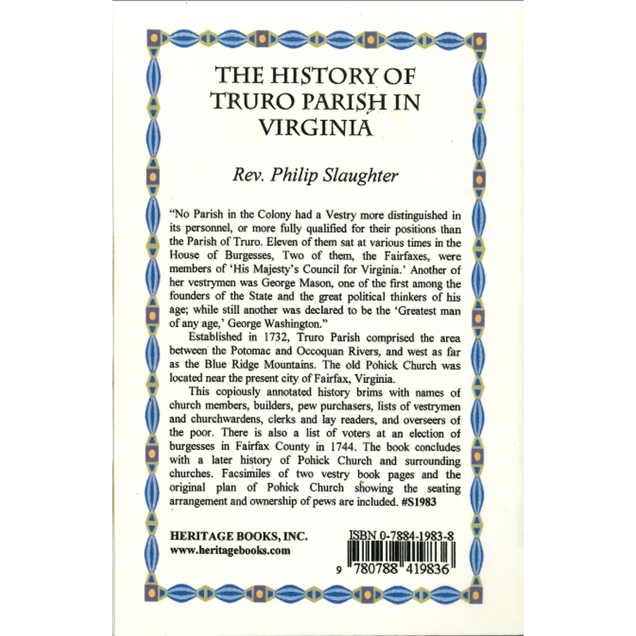 The History of Truro Parish in Virginia back cover