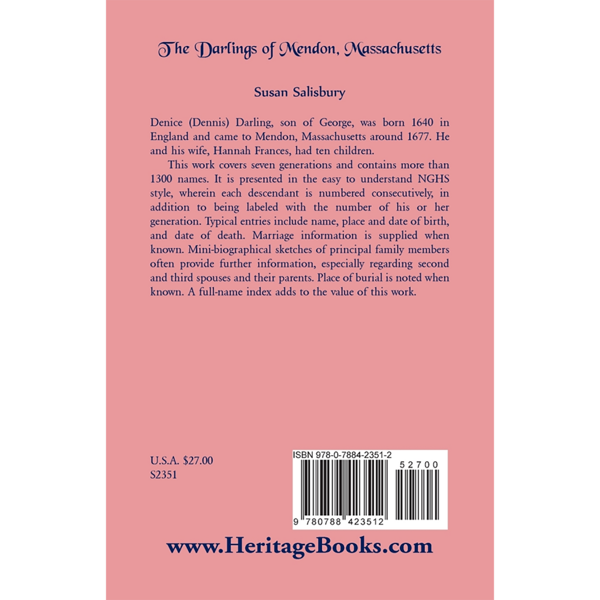 The Darlings of Mendon, Massachusetts back cover