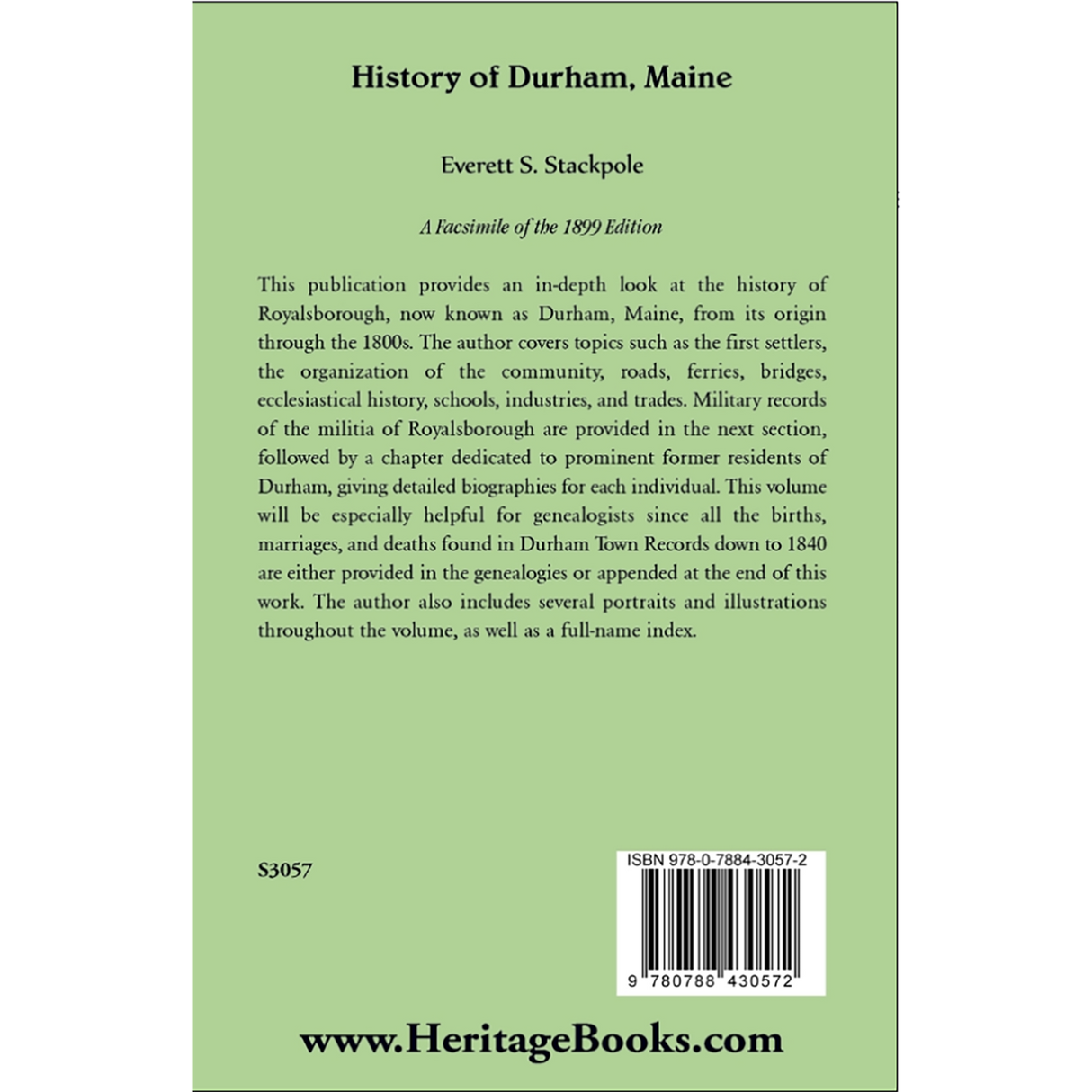 History of Durham, Maine back cover