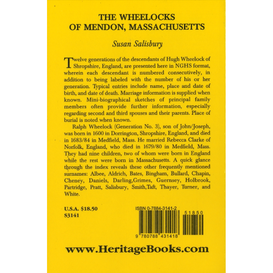 The Wheelocks of Mendon, Massachusetts back cover