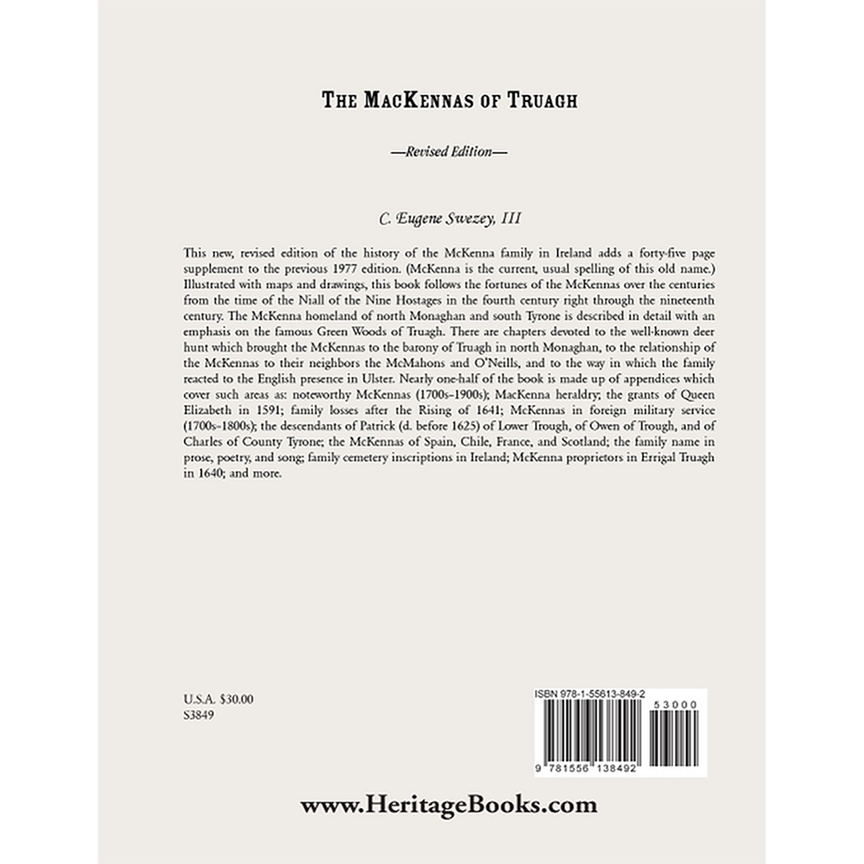 The MacKennas of Truagh, revised edition back cover