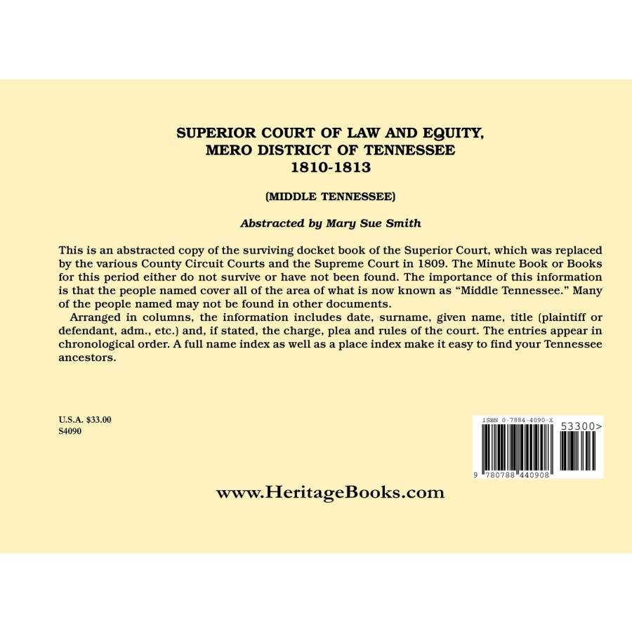 Superior Court of Law and Equity, Mero District of Tennessee, 1810-1813, Middle Tennessee back cover