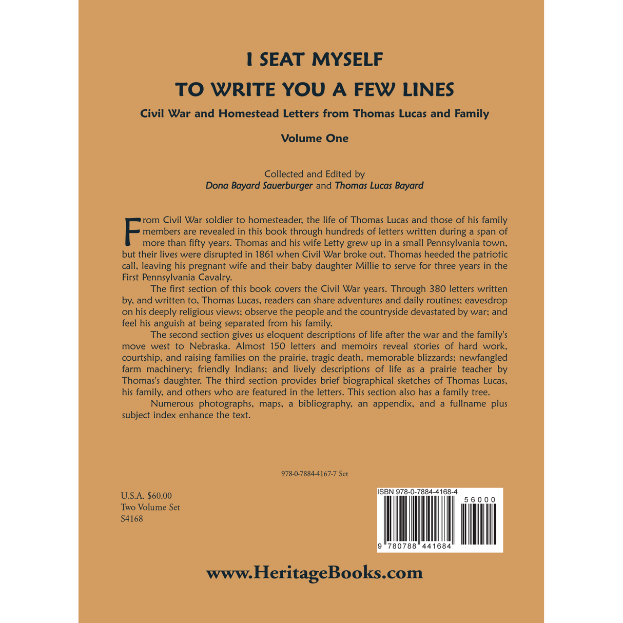 I Seat Myself to Write you a Few Lines: Civil War and Homestead Letters from Thomas Lucas and Family, Volume 1 back cover