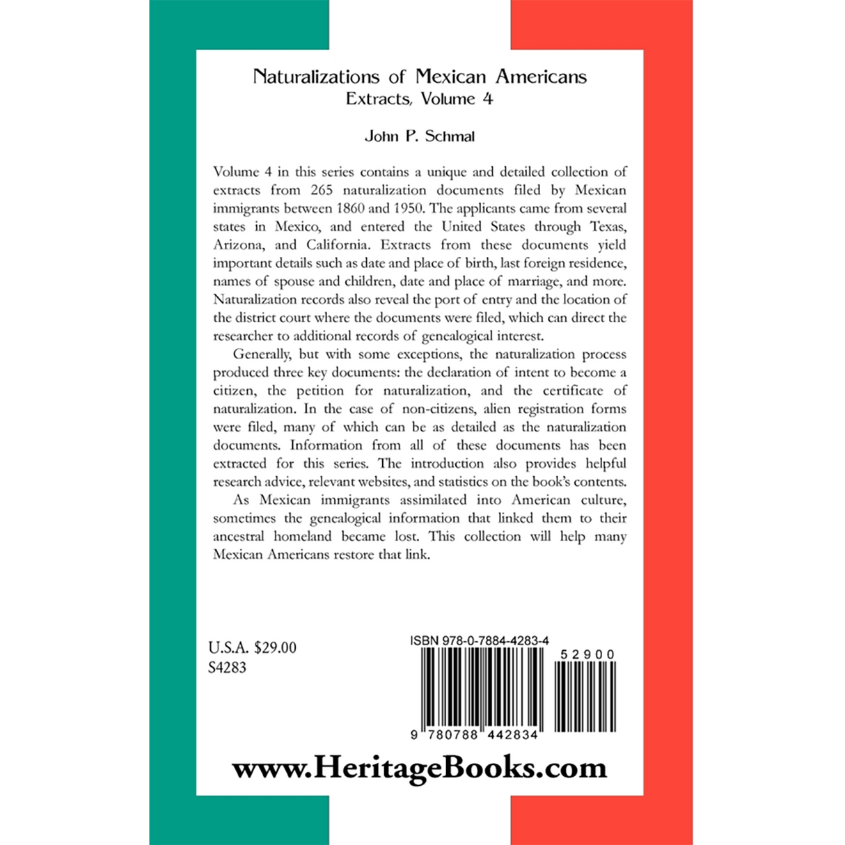 Naturalizations of Mexican Americans: Extracts, Volume 4 back cover