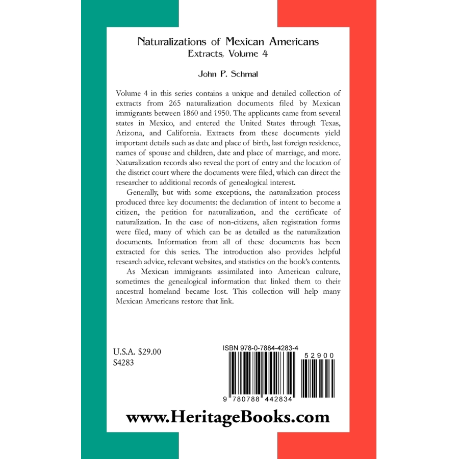 Naturalizations of Mexican Americans: Extracts, Volume 4 back cover