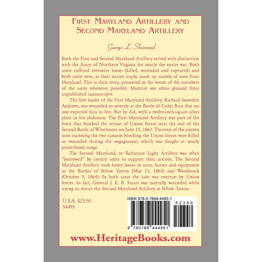 First Maryland Artillery and Second Maryland Artillery back cover