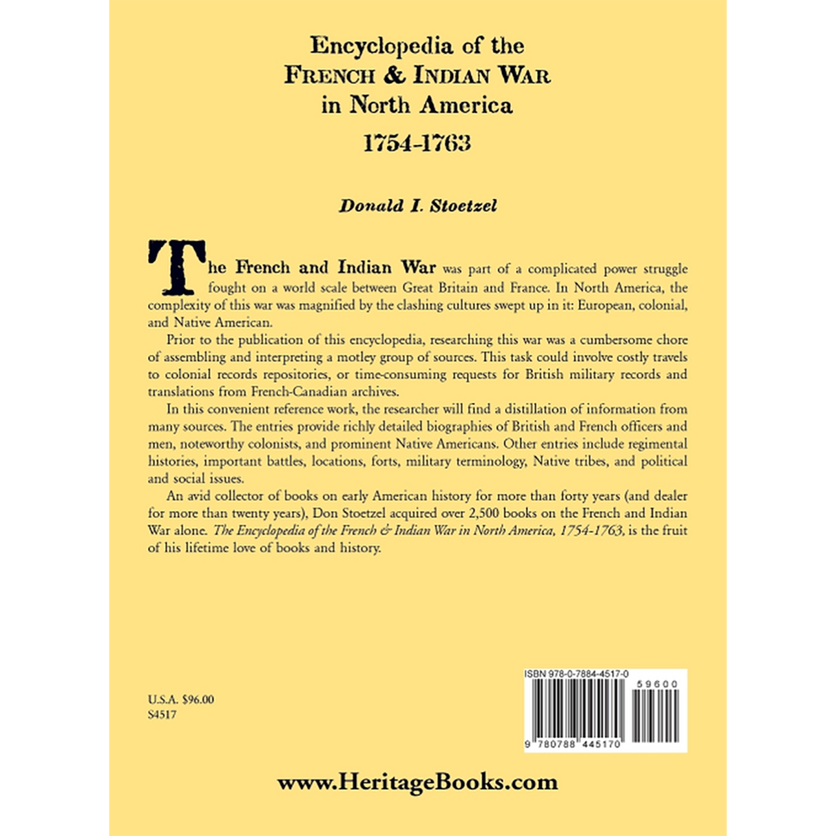 Encyclopedia of the French and Indian War in North America, 1754-1763 back cover
