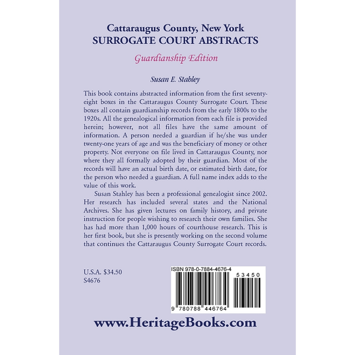 Cattaraugus County, New York Surrogate Court Abstracts: Guardianship Edition back cover