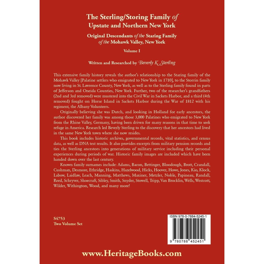 The Sterling/Storing Family of Upstate and Northern New York, Volume 1 back cover