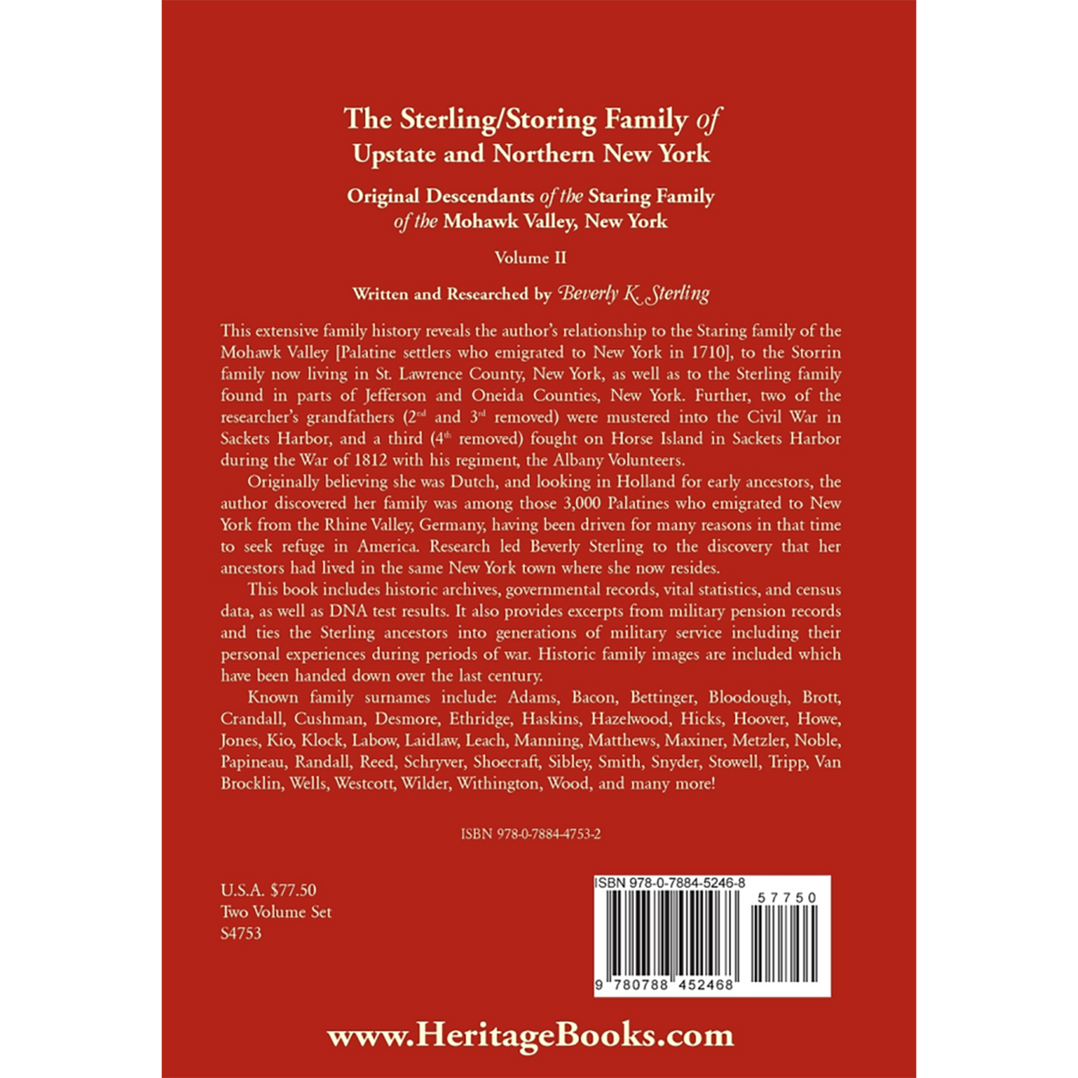 The Sterling/Storing Family of Upstate and Northern New York, Volume 2 back cover