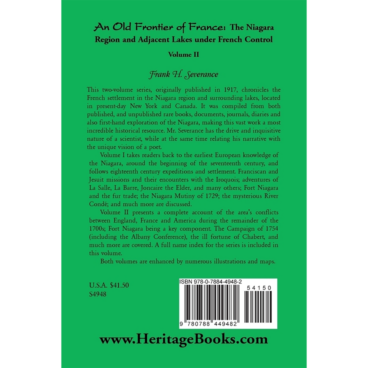 An Old Frontier of France: The Niagara Region and Adjacent Lakes under French Control, Volume 2 back cover