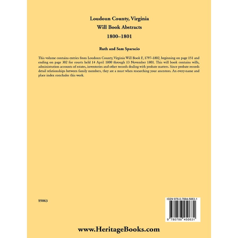 Loudoun County, Virginia Will Book Abstracts, 1800-1801 back cover