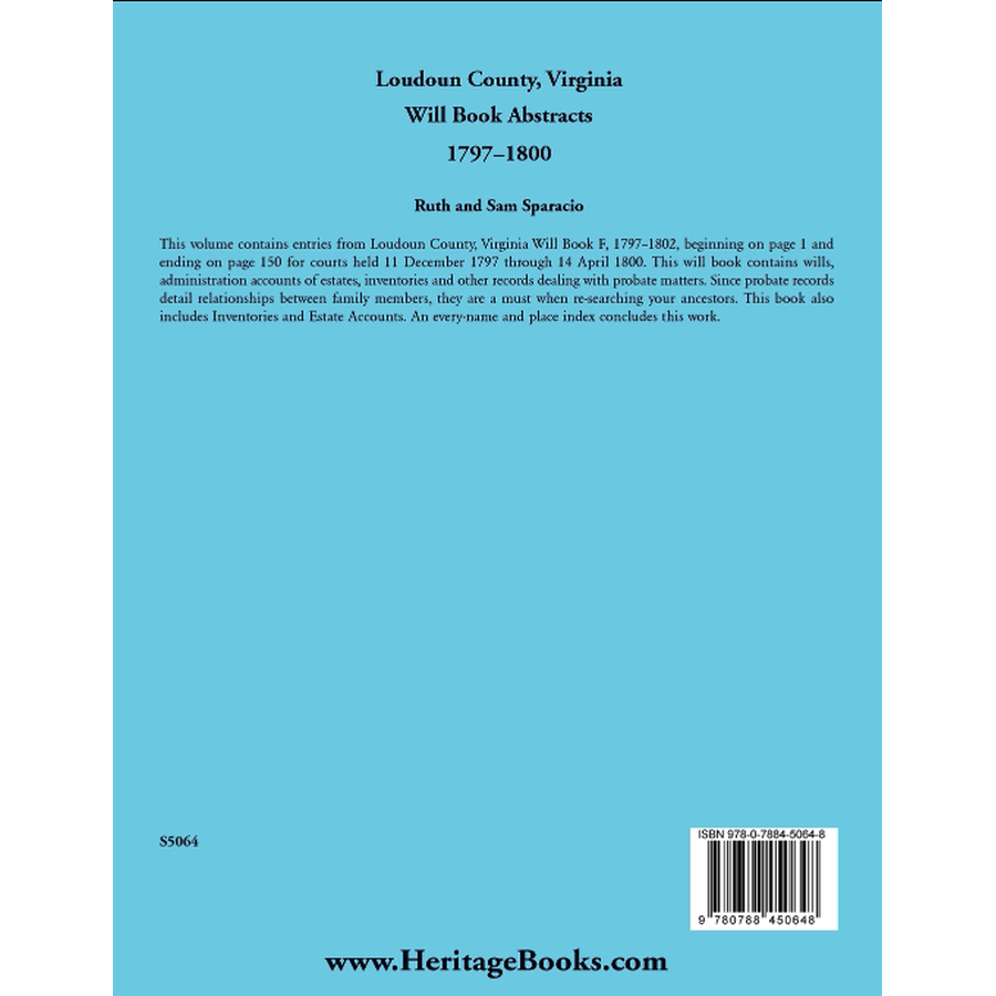 Loudoun County, Virginia Will Book Abstracts, 1797-1800 back cover