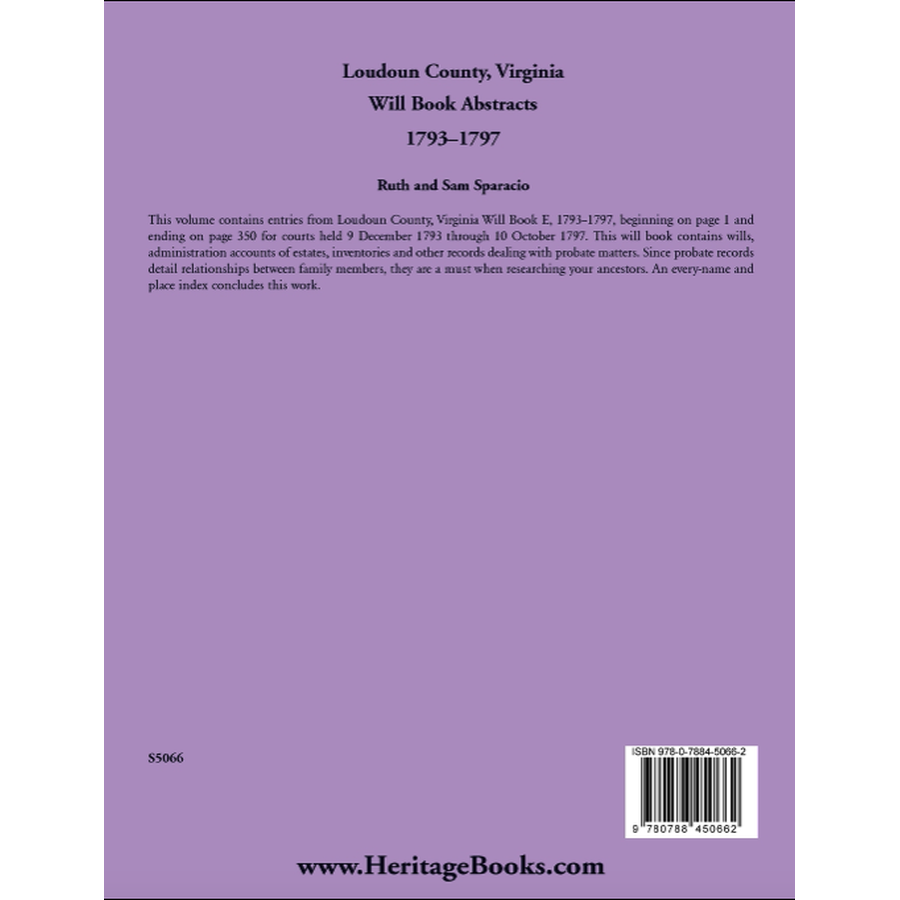 Loudoun County, Virginia Will Book Abstracts, 1793-1797 back cover