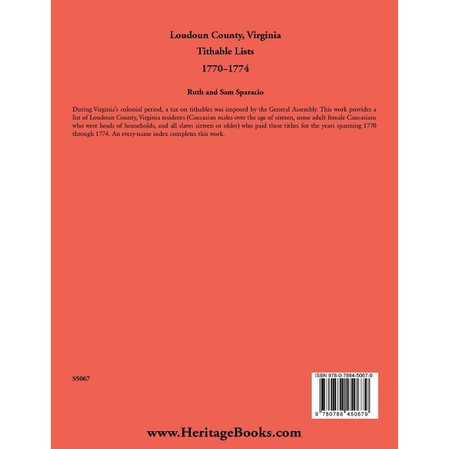 Loudoun County, Virginia Titheable Lists, 1770-1774 back cover
