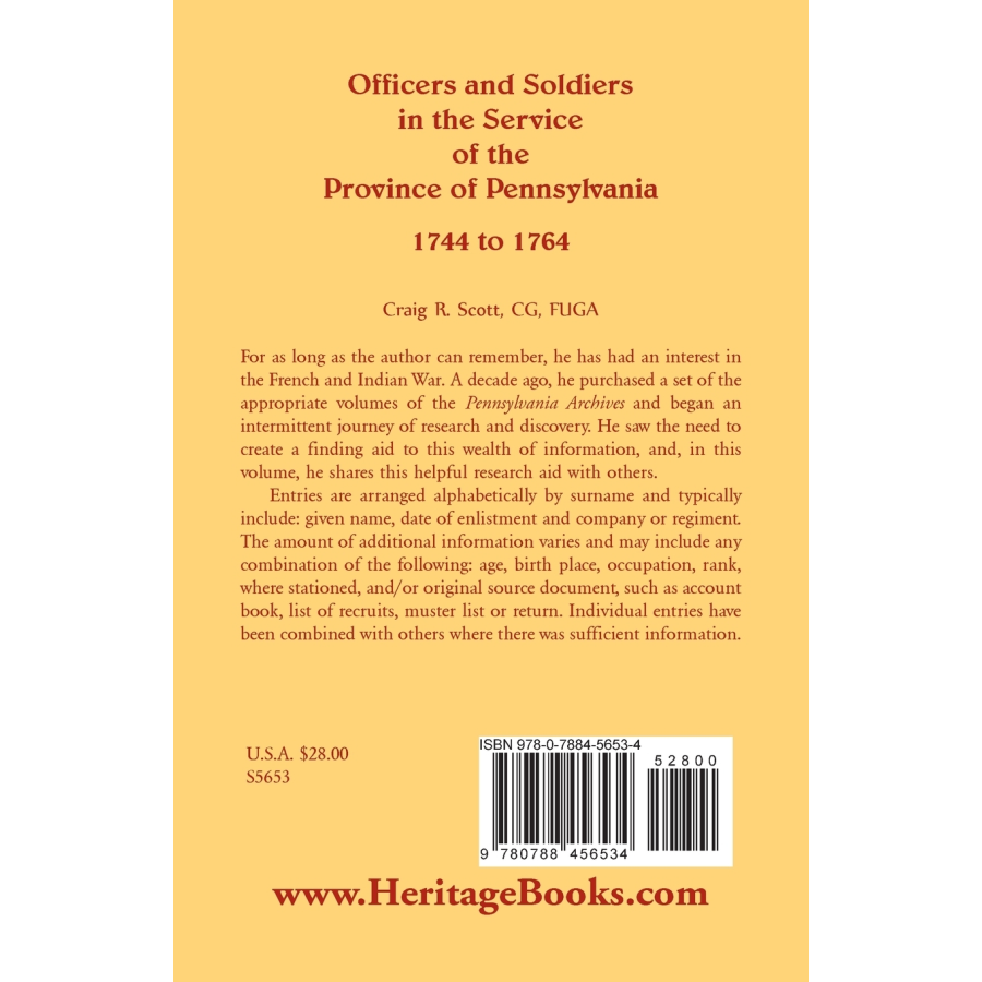 Officers and Soldiers in the Service of the Province of Pennsylvania, 1744 to 1764 back cover