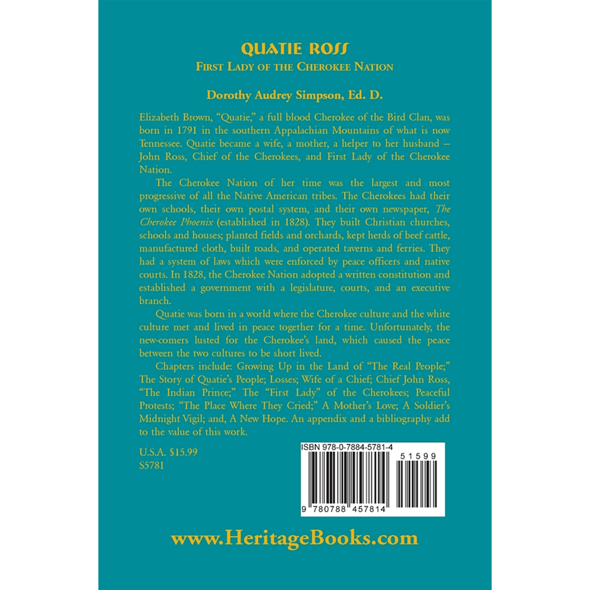 Quatie Ross: First Lady of the Cherokee Nation back cover