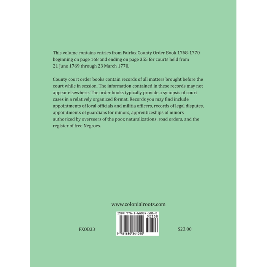 Fairfax County, Virginia Order Book Abstracts 1769-1770 back cover