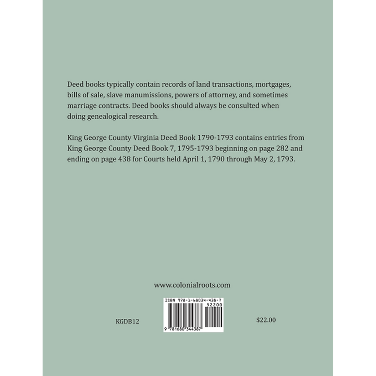 King George County, Virginia Deed Abstracts, 1790-1793 back cover