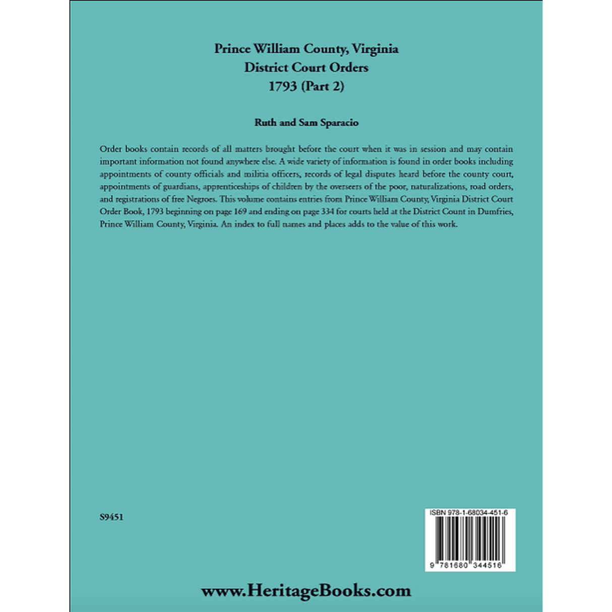 Prince William County, Virginia District Court Orders, 1793 (Part 2) back cover