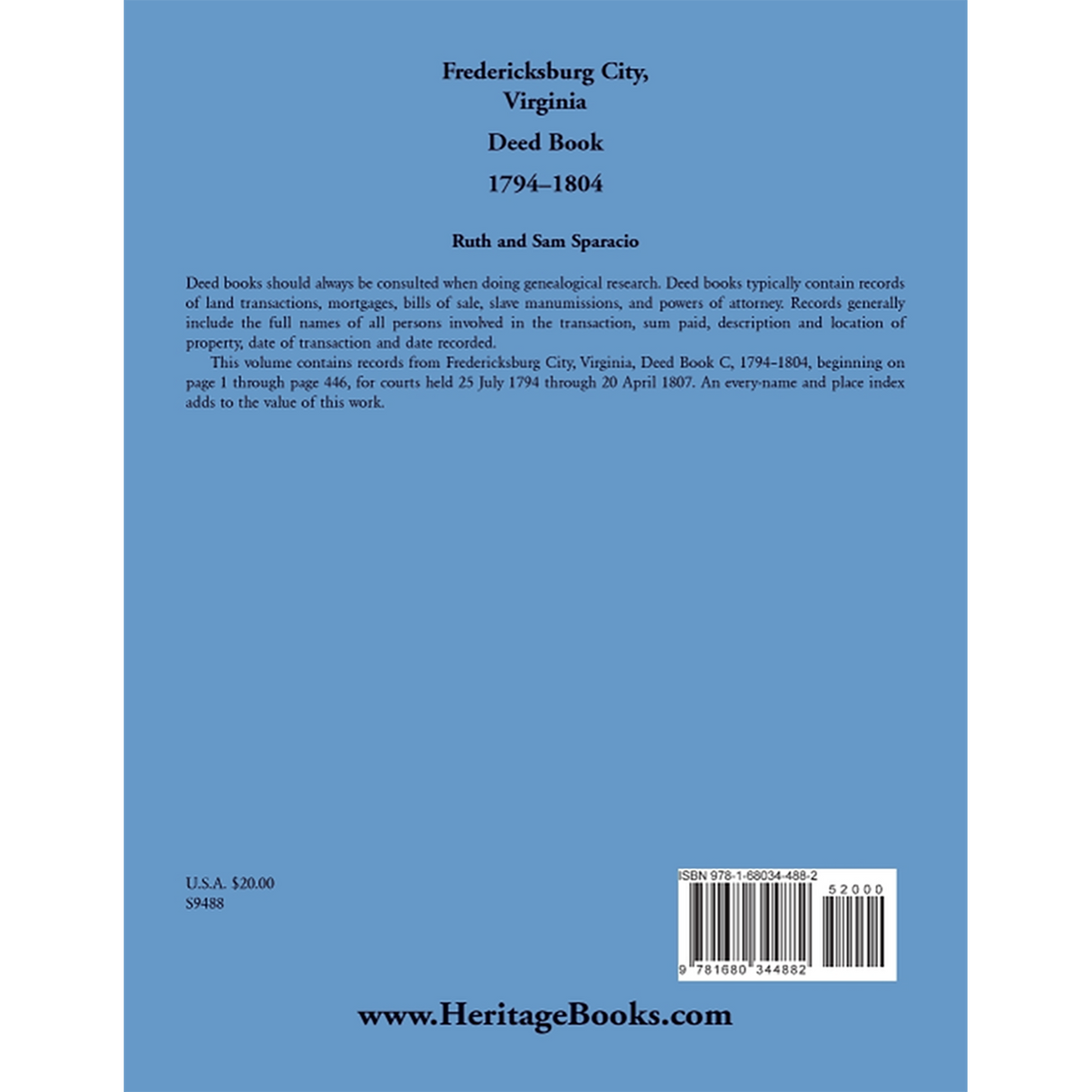 Fredericksburg City, Virginia Deed Book, 1794-1804 back cover