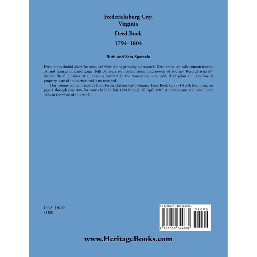 Fredericksburg City, Virginia Deed Book, 1794-1804 back cover