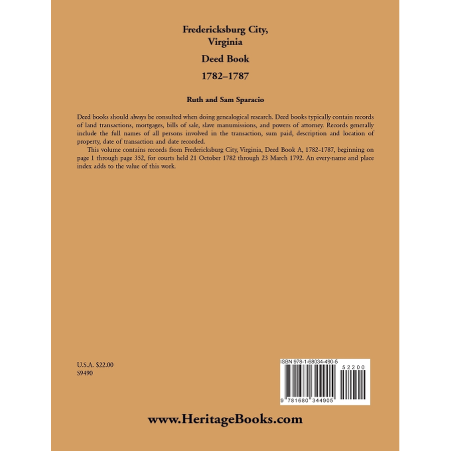 Fredericksburg City, Virginia Deed Book, 1782-1787 back cover