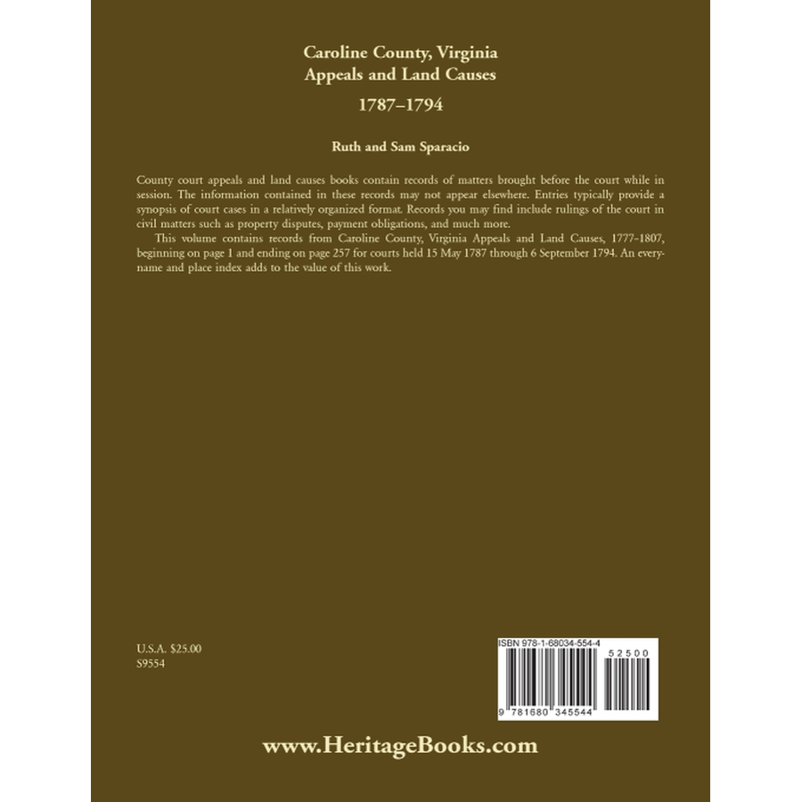 Caroline County, Virginia Appeals and Land Causes 1787-1794 back cover