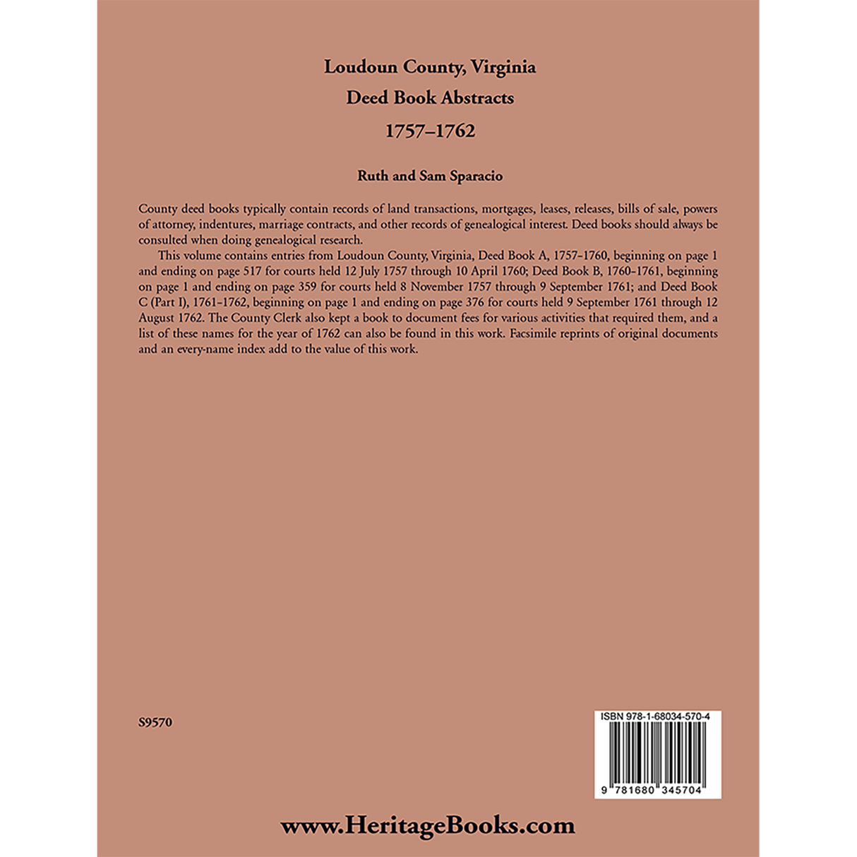 Loudoun County, Virginia Deed Book Abstracts, 1757-1762 back cover