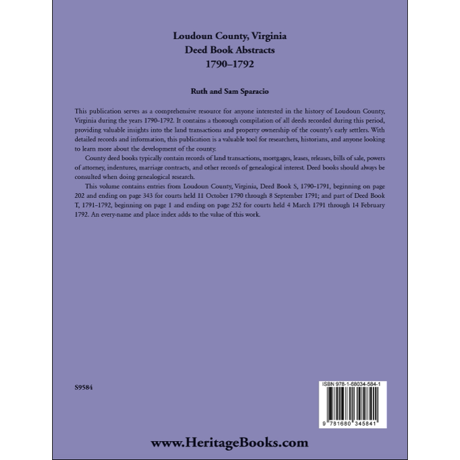 Loudoun County, Virginia Deed Book Abstracts, 1790-1792 back cover