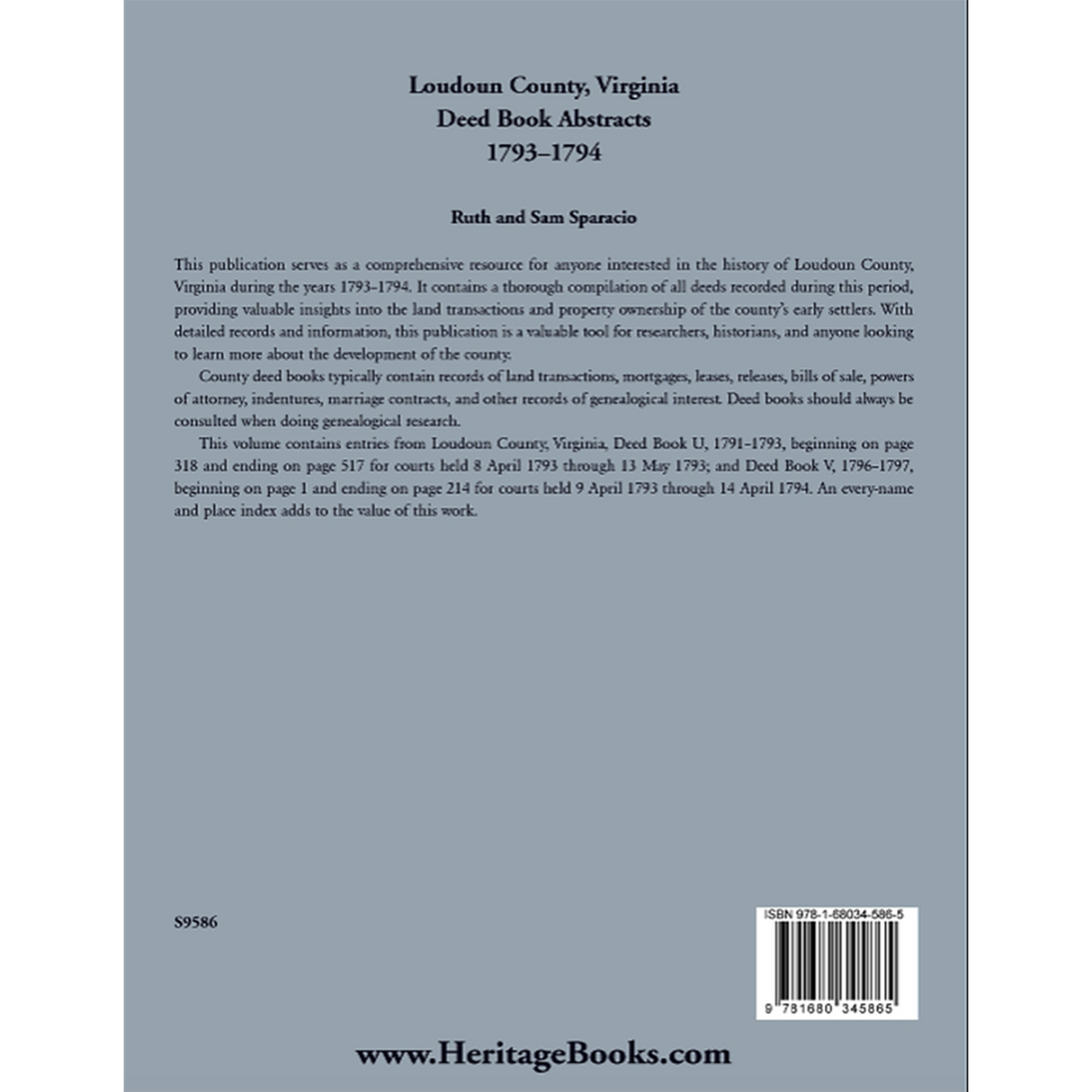 Loudoun County, Virginia Deed Book Abstracts, 1793-1794 back cover