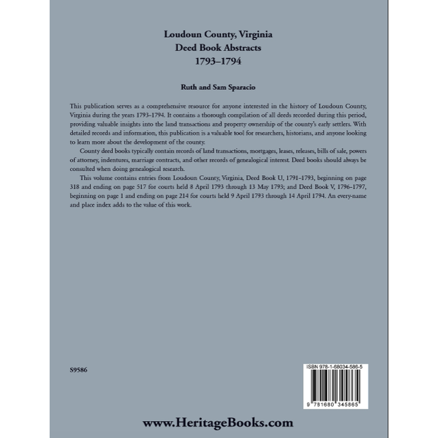 Loudoun County, Virginia Deed Book Abstracts, 1793-1794 back cover