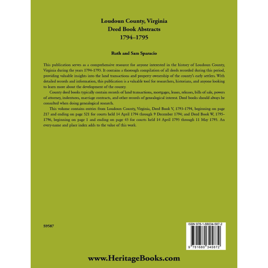 Loudoun County, Virginia Deed Book Abstracts, 1794-1795 back cover