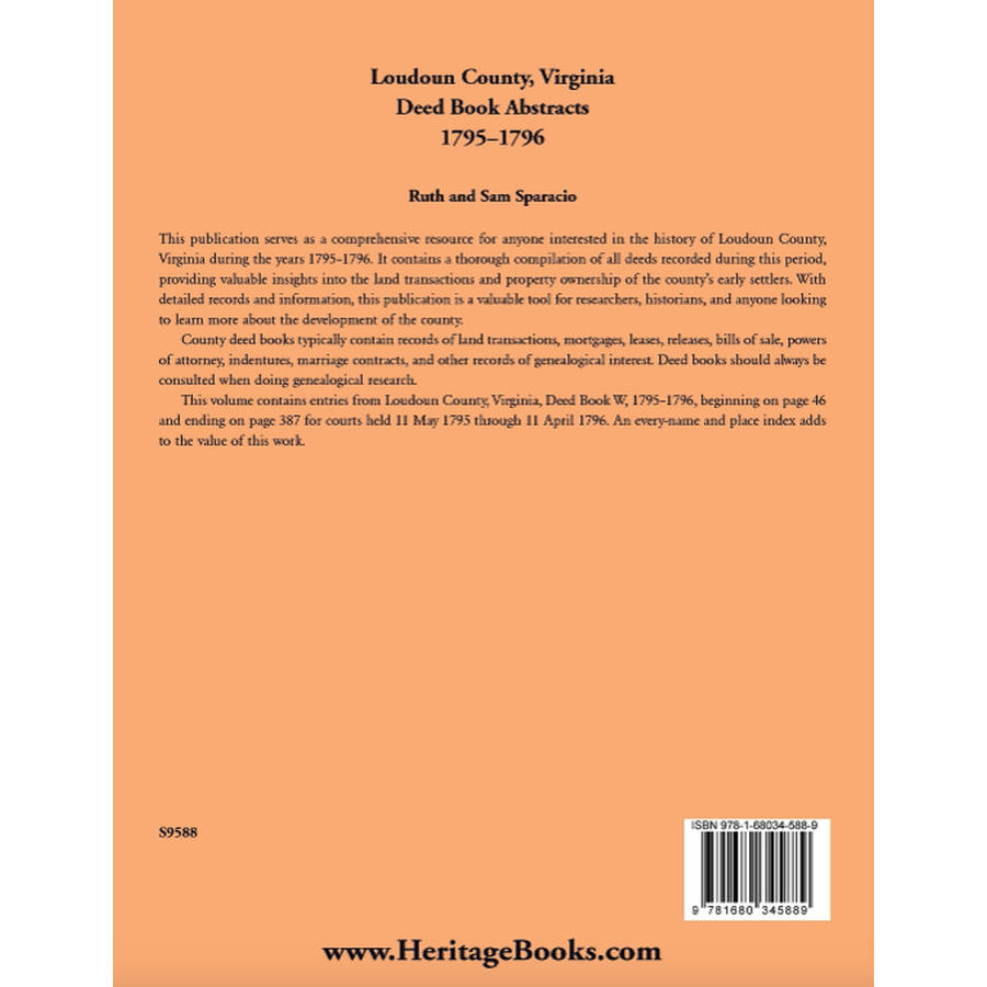 Loudoun County, Virginia Deed Book Abstracts, 1795-1796 back cover
