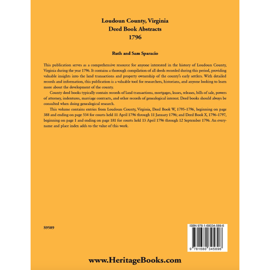 Loudoun County, Virginia Deed Book Abstracts, 1796 back cover