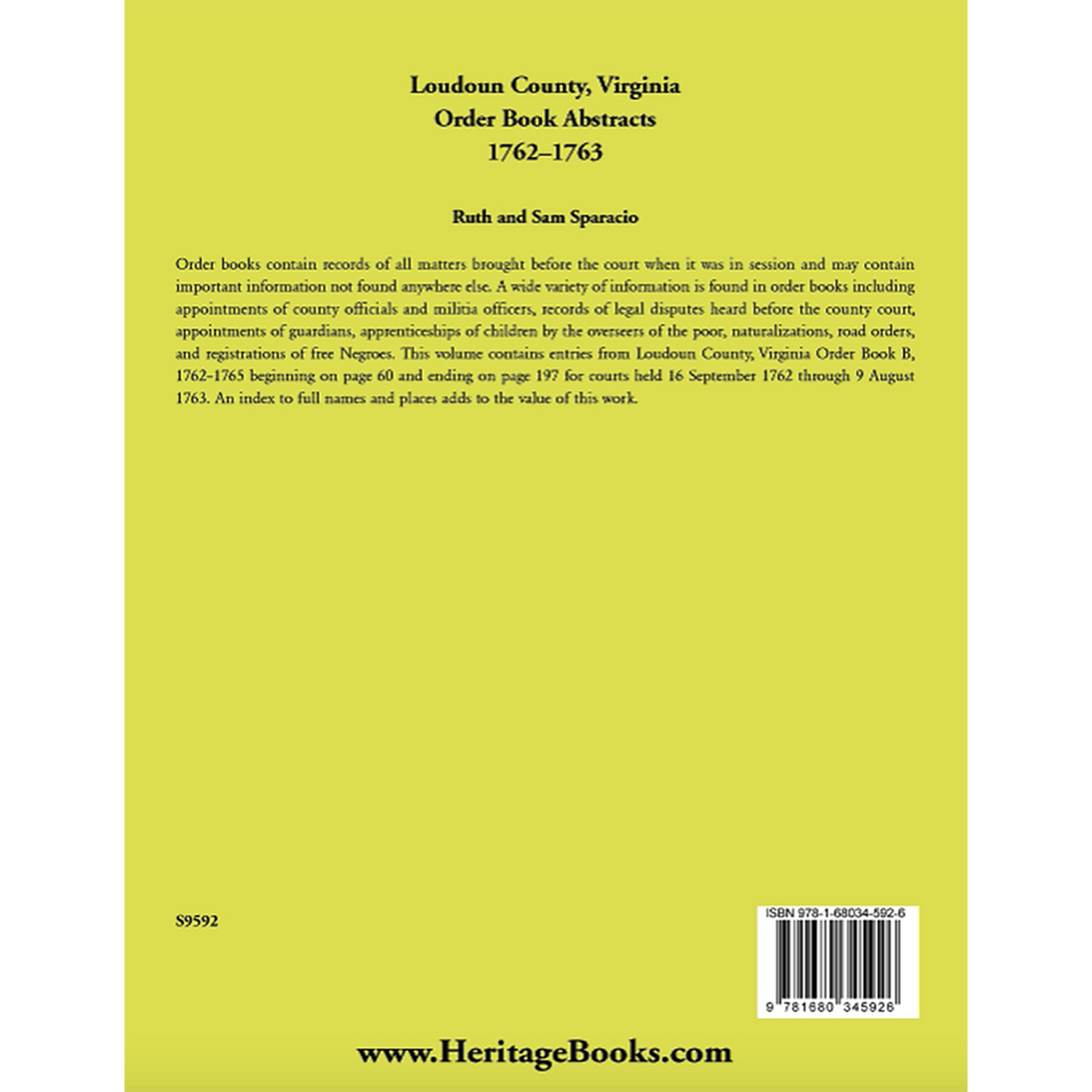 Loudoun County, Virginia Order Book Abstracts, 1762-1763 back cover