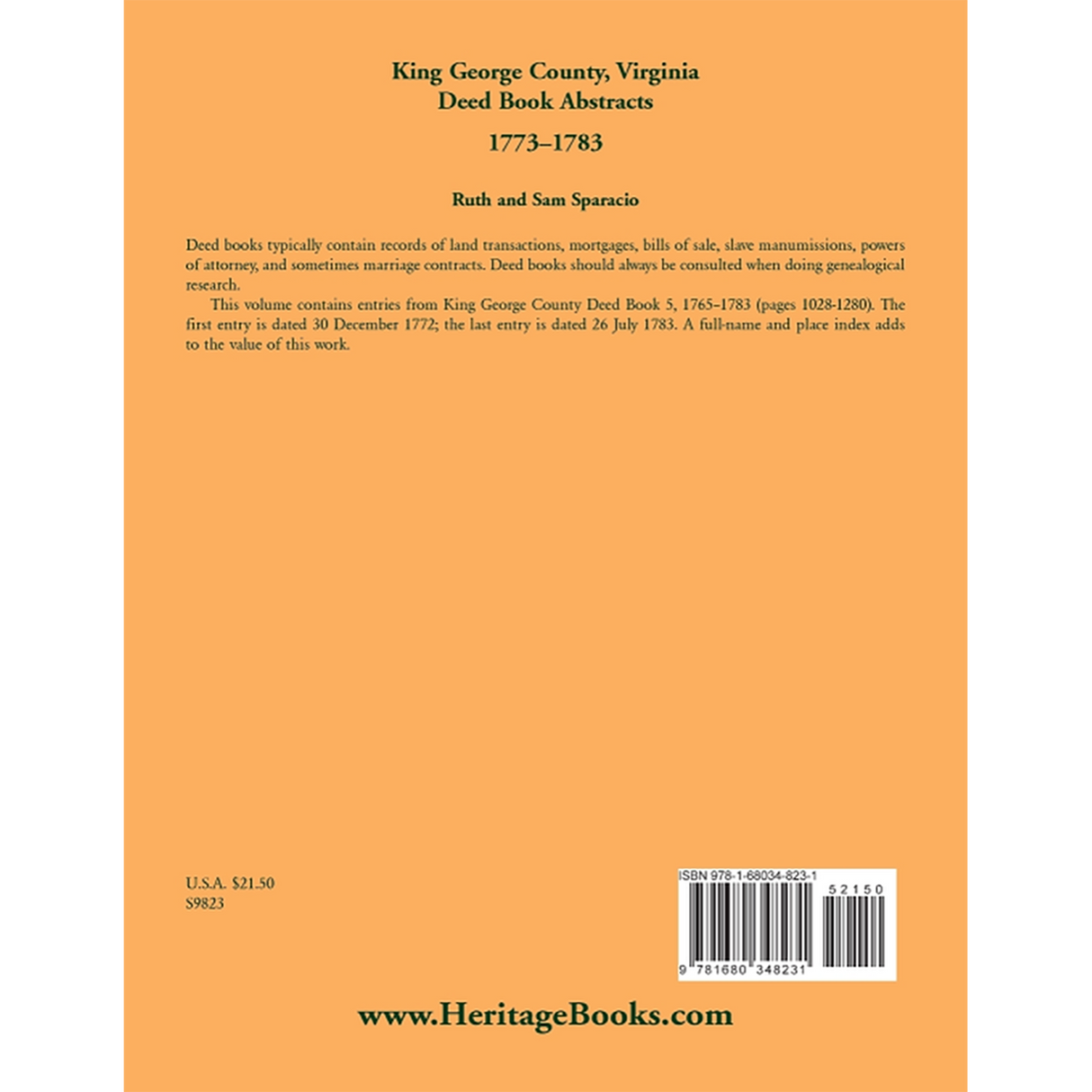 King George County, Virginia Deed Abstracts, 1773-1783 back cover