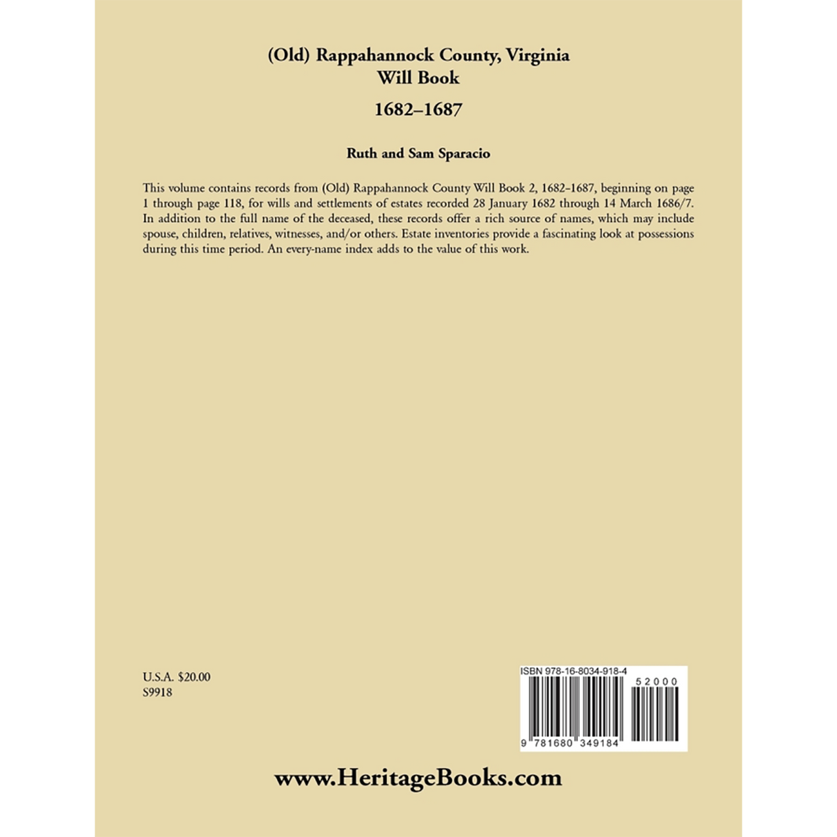 (Old) Rappahannock County, Virginia Will Book, 1682-1687 back cover