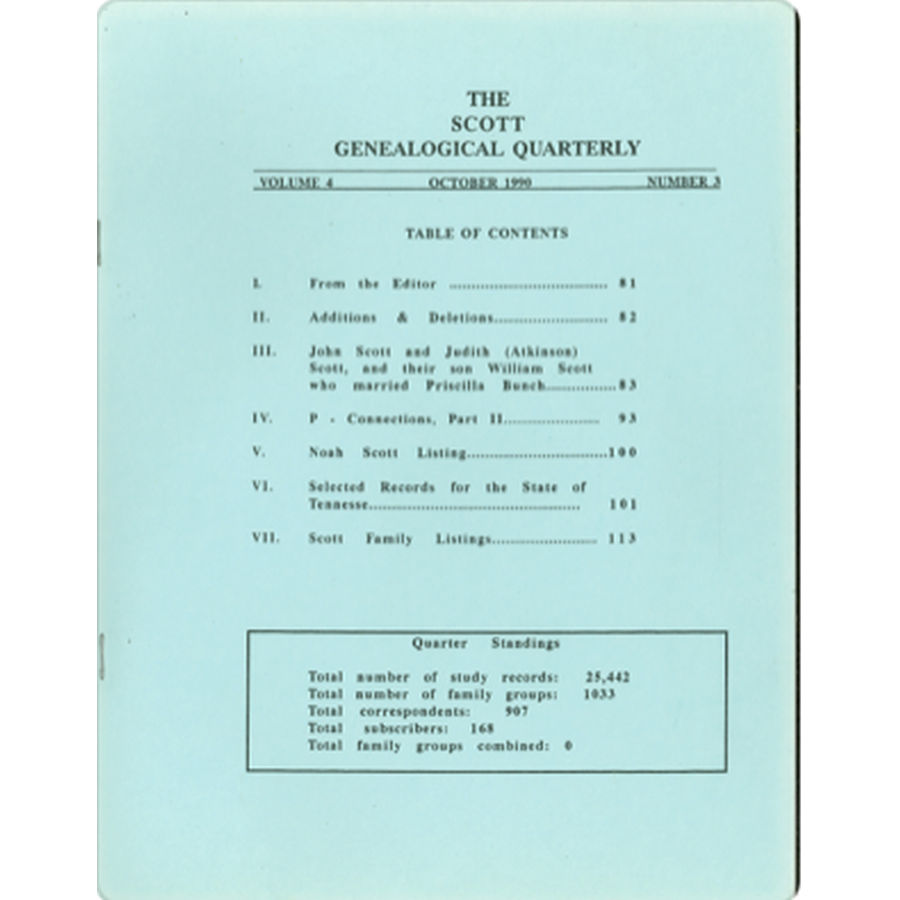 The Scott Genealogical Quarterly: Volume 4, Number 3, October 1990
