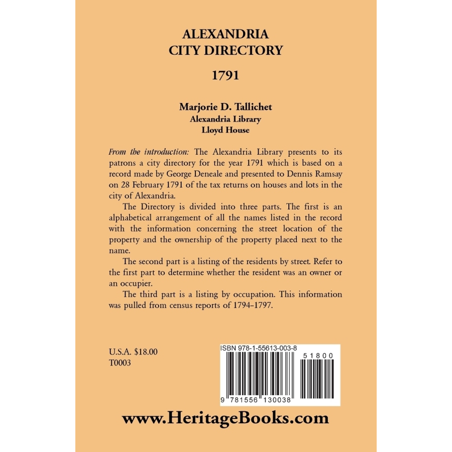 Alexandria City Directory, 1791 back cover