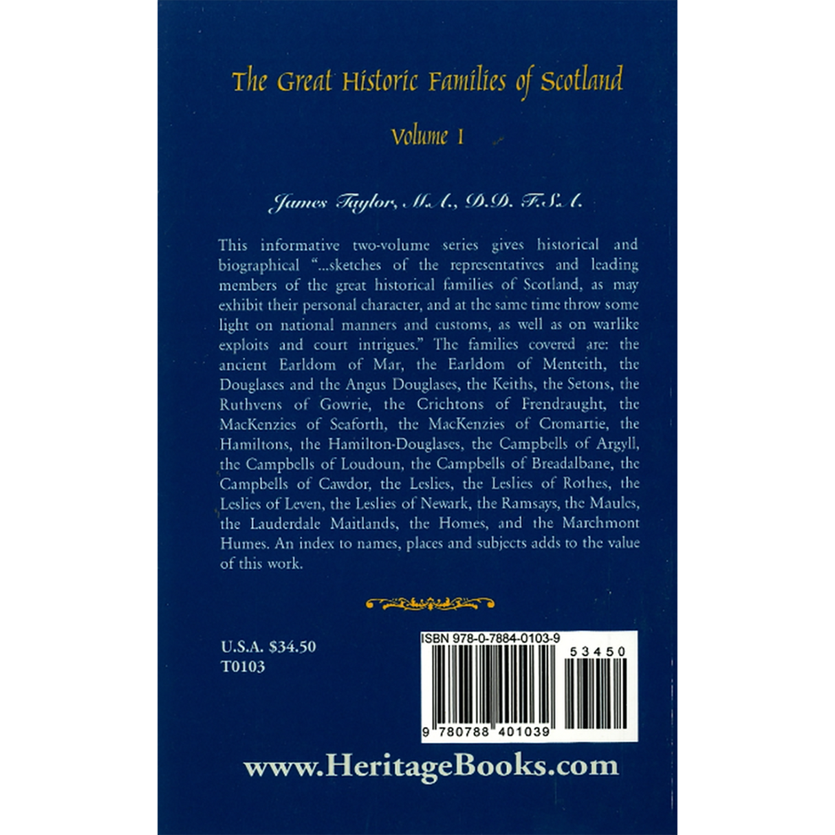 The Great Historic Families of Scotland, Volume 1 back cover