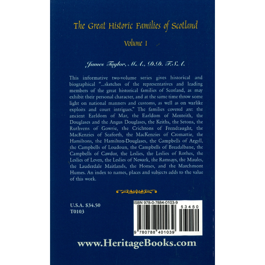The Great Historic Families of Scotland, Volume 1 back cover
