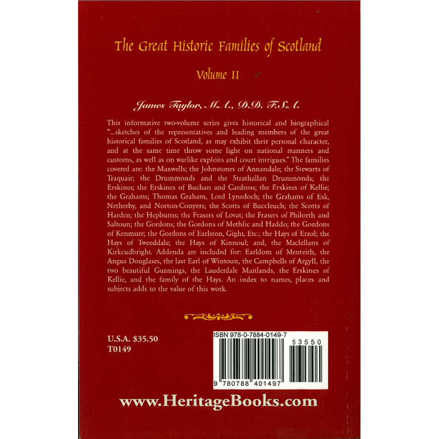 The Great Historic Families of Scotland, Volume 2 back cover