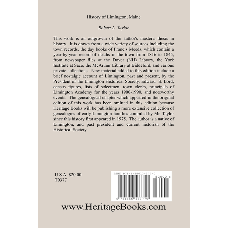 History of Limington, Maine back cover