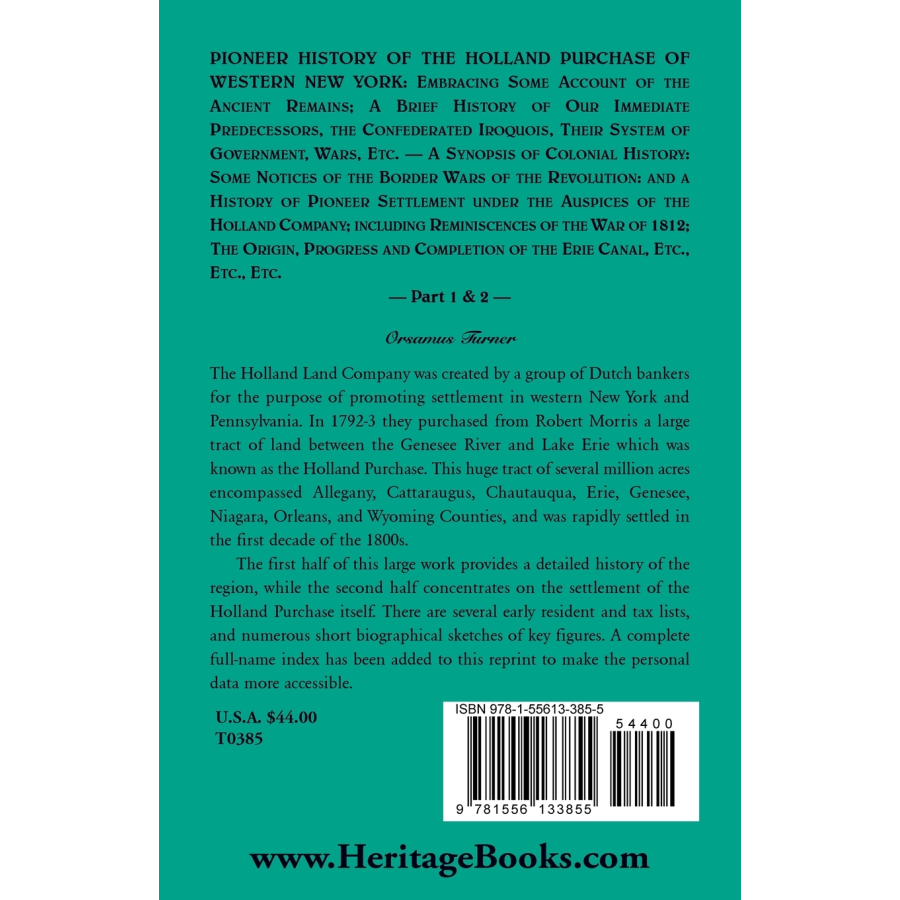 Pioneer History of the Holland Purchase of Western New York, Part 1 and 2 back cover