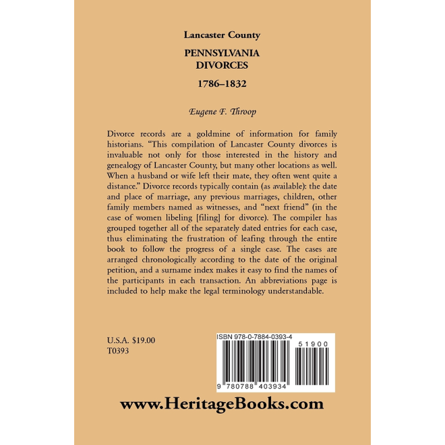 Lancaster County, Pennsylvania Divorces, 1786-1832 back cover