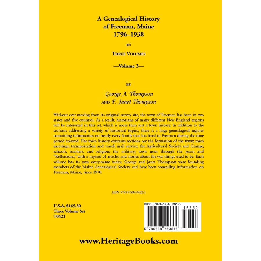 A Genealogical History of Freeman, Maine, 1796-1938, volume 2 back cover